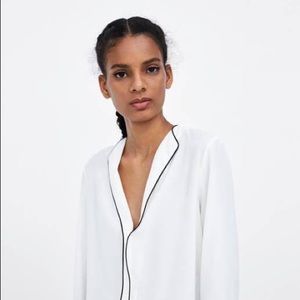 Zara | White Blouse with Black Trim | Size S
